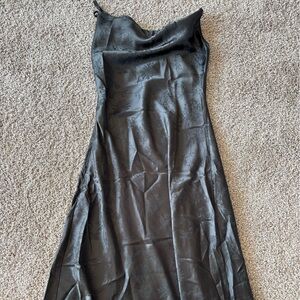 Black Sleeveless Cowl Neck Slip Dress